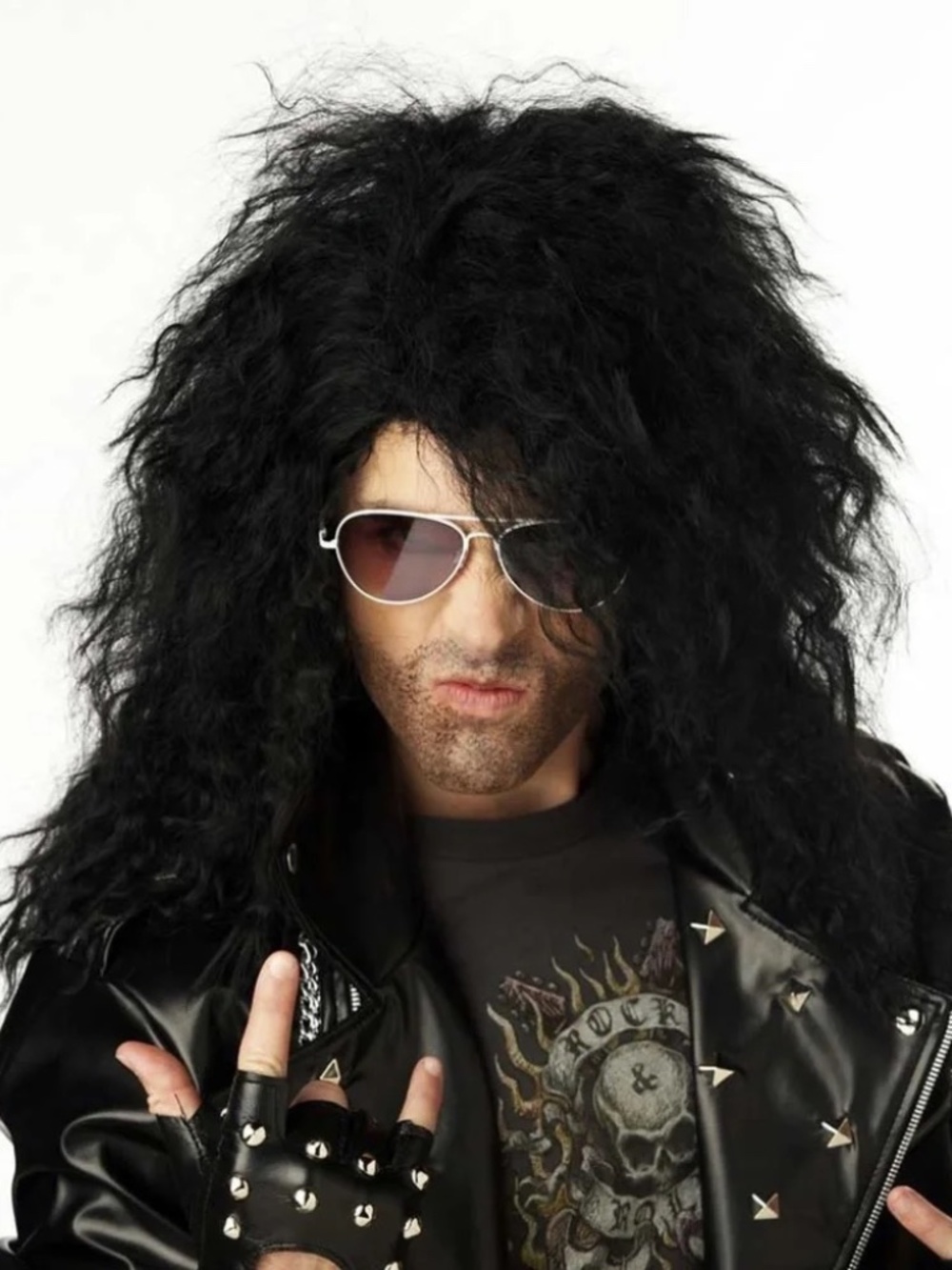 Spirit Halloween Heavy Metal Rocker Wig Black Long NWT Unisex Costume